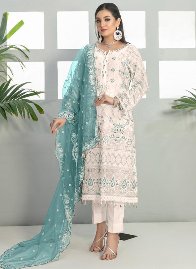 Georgette Sky Blue Eid Wear Embroidery Work Pakistani Suit